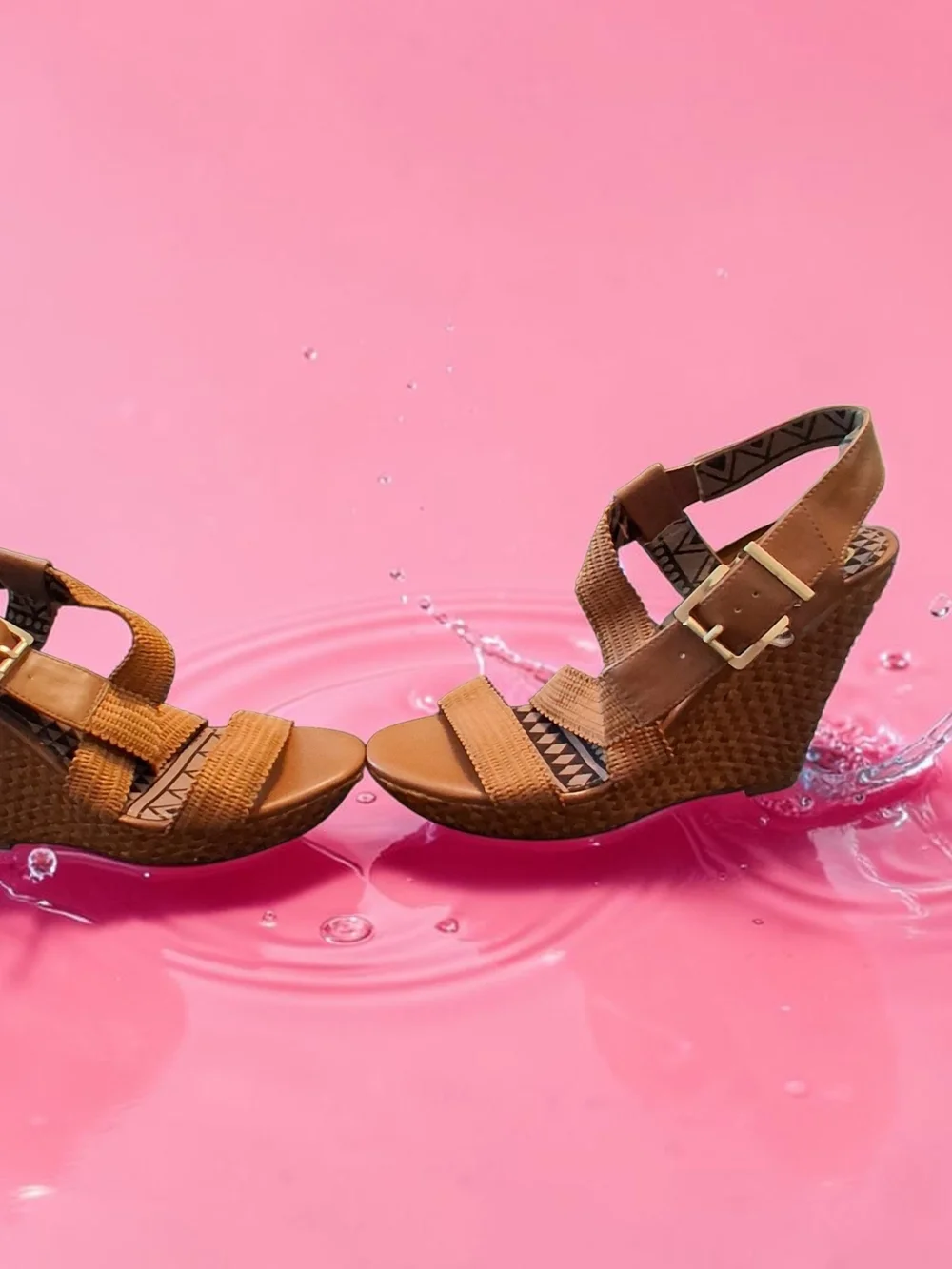 Jessica Simpson Tan Woven Wedge Sandals with Ankle Buckle Women's Shoes Size 10